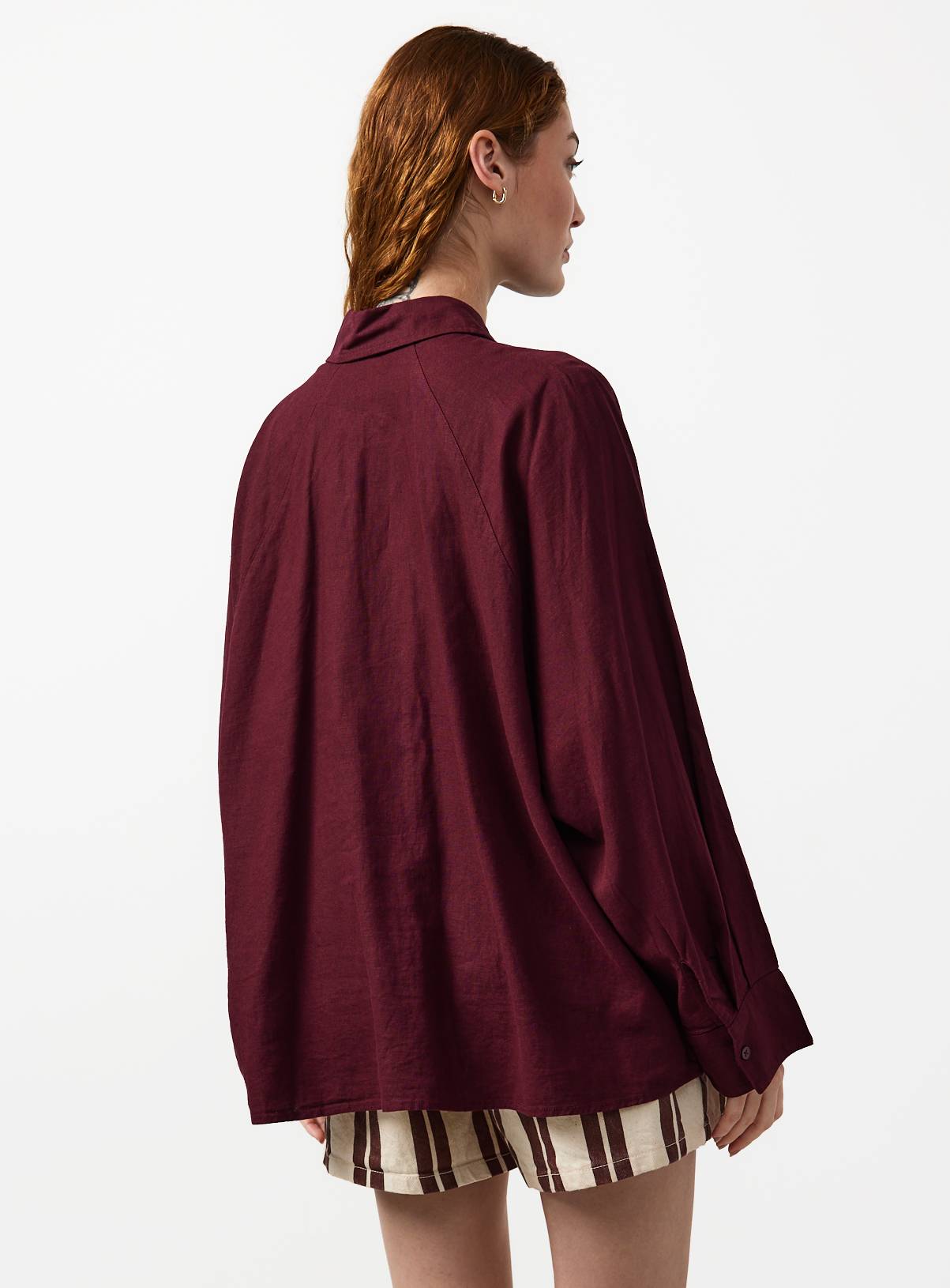 Dark Red Linen Blend Long Sleeve Shirt 22 - Image 4